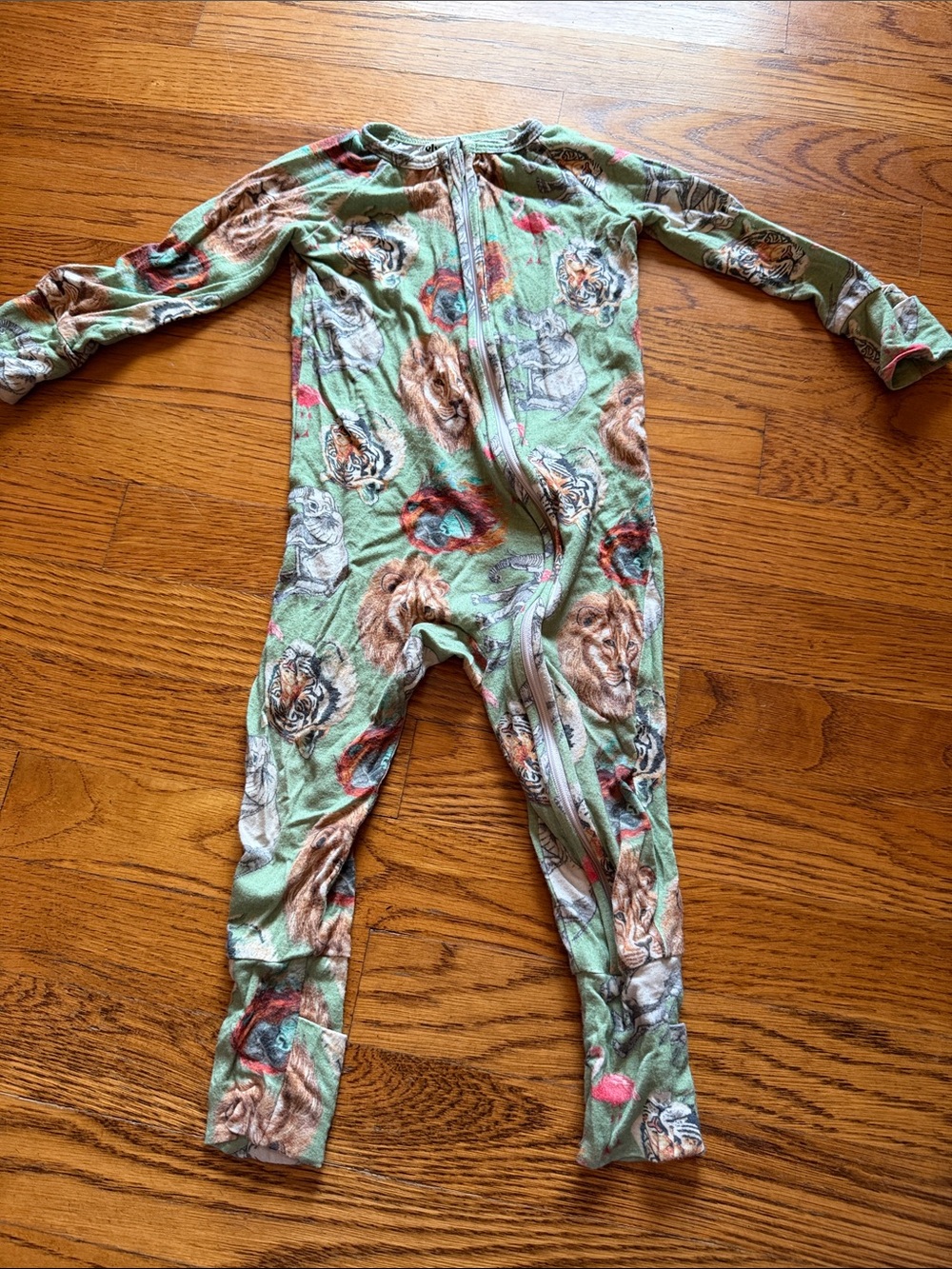 Bunny knots velveteen animal prints Green Zip One-Piece Pajamas